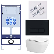 Комплект унитаза с инсталляцией Aquatek Set Aquatek Лея Т-017 4в1 цвет Белый с сиденьем Микролифт и клавишей смыва цвет Черный матовый