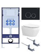 Комплект унитаза с инсталляцией Aquatek Set Aquatek Лея Т-0-20 4в1 цвет Белый с сиденьем Микролифт и клавишей смыва цвет Черный матовый