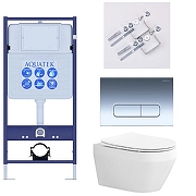 Комплект унитаза с инсталляцией Aquatek Set Aquatek Лея Т-016 4в1 цвет Белый с сиденьем Микролифт и клавишей смыва цвет Хром глянцевый