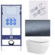 Комплект унитаза с инсталляцией Aquatek Set Aquatek Лея Т-035 4в1 цвет Белый с сиденьем Микролифт и клавишей смыва цвет Оружейная сталь