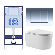 Комплект унитаза с инсталляцией Aquatek Set Aquatek Мия-010 4в1 цвет Белый с сиденьем Микролифт и клавишей смыва цвет Хром глянцевый