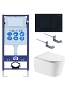 Комплект унитаза с инсталляцией Aquatek Set Aquatek Оберон T-012 4в1 цвет Белый с сиденьем Микролифт и клавишей смыва цвет Черный матовый