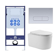 Комплект унитаза с инсталляцией Aquatek Set Aquatek Мия-014 3в1 цвет Белый с сиденьем Микролифт и клавишей смыва цвет Хром матовый