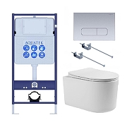 Комплект унитаза с инсталляцией Aquatek Set Aquatek Мия-014 4в1 цвет Белый с сиденьем Микролифт и клавишей смыва цвет Хром матовый
