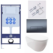 Комплект унитаза с инсталляцией Aquatek Set Aquatek Поларис-034 4в1 цвет Белый с сиденьем Микролифт и клавишей смыва цвет Оружейная сталь