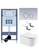Комплект унитаза с инсталляцией Aquatek Set Aquatek Оберон T PNS013 цвет Белый с сиденьем Микролифт и клавишей смыва цвет Хром матовый
