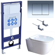 Комплект унитаза с инсталляцией Aquatek Set Aquatek Поларис-01-010 4в1 цвет Белый с сиденьем Микролифт и клавишей смыва цвет Хром глянцевый
