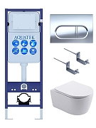 Комплект унитаза с инсталляцией Aquatek Set Европа New-INS17-043 4в1 цвет Белый с сиденьем Микролифт и клавишей смыва цвет Хром глянцевый