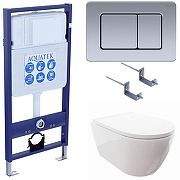 Комплект унитаза с инсталляцией Aquatek Set Aquatek Поларис-032 4в1 цвет Белый с сиденьем Микролифт и клавишей смыва цвет Нержавеющая сталь
