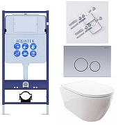 Комплект унитаза с инсталляцией Aquatek Set Aquatek Поларис-036 4в1 цвет Белый с сиденьем Микролифт и клавишей смыва цвет Нержавеющая сталь