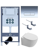 Комплект унитаза с инсталляцией Aquatek Set Aquatek Сириус PNS-07 4в1 цвет Белый с сиденьем Микролифт и клавишей смыва цвет Хром глянцевый
