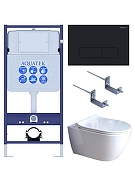 Комплект унитаза с инсталляцией Aquatek Set Aquatek Поларис-01-017 4в1 цвет Белый с сиденьем Микролифт и клавишей смыва цвет Черный матовый