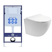 Комплект унитаза с инсталляцией Aquatek Set Aquatek Европа cm T цвет Белый с сиденьем Микролифт