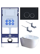 Комплект унитаза с инсталляцией Aquatek Set Aquatek Поларис-01-020 4в1 цвет Белый с сиденьем Микролифт и клавишей смыва цвет Черный матовый