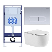 Комплект унитаза с инсталляцией Aquatek Set Aquatek Европа cmp014 цвет Белый с сиденьем Микролифт и клавишей смыва цвет Хром матовый