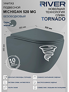 Унитаз River Michigan 520 MG 10000013707 подвесной цвет Серый матовый с сиденьем Микролифт-1