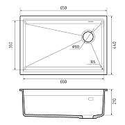 Кухонная мойка Rivelato Lino 65 LN-654-R topazio цвет Топаз-3