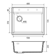 Кухонная мойка Rivelato Tesoro 60 TR-605-L topazio цвет Топаз-3
