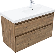 Тумба с раковиной Aquanet Nova Lite 2.0 100 R 365913 подвесная цвет Дуб рустикальный-1