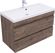 Тумба с раковиной Aquanet Нота New 100 335878 подвесная цвет Дуб веллингтон табак-1