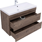 Тумба с раковиной Aquanet Нота New 100 335878 подвесная цвет Дуб веллингтон табак-2