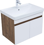 Тумба с раковиной Aquanet Оптима 70 345356 подвесная цвет Дуб рустикальный, Белый сатин