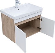 Тумба с раковиной Aquanet Оптима 70 345358 подвесная цвет Дуб светлый, Белый сатин-1
