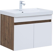Тумба с раковиной Aquanet Оптима 80 345360 подвесная цвет Дуб рустикальный, Белый сатин