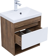 Тумба с раковиной Aquanet Тренд 50 345808 подвесная цвет Дуб рустикальный, Белый сатин-1