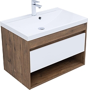 Тумба с раковиной Aquanet Тренд 75 345810 подвесная цвет Дуб рустикальный, Белый сатин