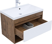 Тумба с раковиной Aquanet Тренд 75 345810 подвесная цвет Дуб рустикальный, Белый сатин-1