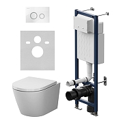 Комплект унитаза с инсталляцией AM.PM X-Joy Aquaspin IS110101.851900 цвет Белый с сиденьем Микролифт и клавишей смыва цвет Белый глянцевый