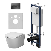 Комплект унитаза с инсталляцией AM.PM X-Joy Aquaspin IS110138.851900 цвет Белый с сиденьем Микролифт и клавишей смыва цвет Черный матовый