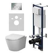 Комплект унитаза с инсталляцией AM.PM X-Joy Aquaspin IS110151.851900 цвет Белый с сиденьем Микролифт и клавишей смыва цвет Хром глянцевый