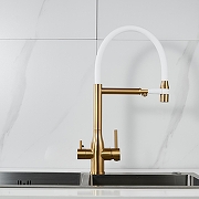 Смеситель для кухни Shevanik S378G цвет Золотой сатин Белый-1