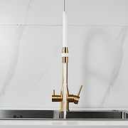 Смеситель для кухни Shevanik S378G цвет Золотой сатин Белый-3