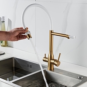 Смеситель для кухни Shevanik S378G цвет Золотой сатин Белый-7