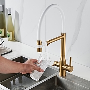 Смеситель для кухни Shevanik S378G цвет Золотой сатин Белый-8