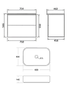 Тумба с раковиной Orange Otto 75 Ot-75TuMDF+B03-600W подвесная цвет Белый глянец-6