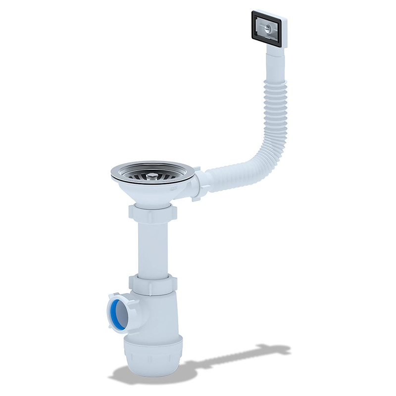 Сифон для кухонной мойки Анипласт Грот A0145S с гибким переливом 