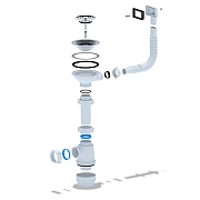 Сифон для кухонной мойки Анипласт Грот A0145S с гибким переливом цвет Нержавеющая сталь-1