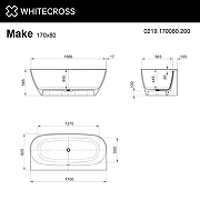 Ванна из искусственного камня Whitecross Make 170х80 0219.170080.200.AERO.GL цвет Белый с аэромассажем форсунки Золото-1