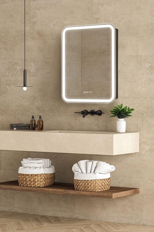 Зеркальный шкаф Art&Max Platino 60 L AM-Pla-600-800-1D-L-DS-FC-H-T-Grey с подсветкой 