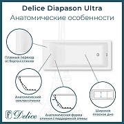 Ванна из искусственного камня Delice Diapason Ultra 170х75 DLR330050RB-G с узким бортом цвет Белый глянцевый с черными ручками-1