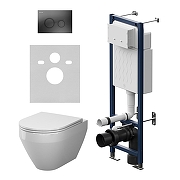 Унитаз с инсталляцией AM.PM Spirit V2.0 Aquaspin IS110138.701900 цвет Белый с сиденьем Микролифт и клавишей смыва цвет Черный матовый