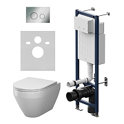 Унитаз с инсталляцией AM.PM Spirit V2.0 Aquaspin IS110151.701900 цвет Белый с сиденьем Микролифт и клавишей смыва цвет Хром глянцевый