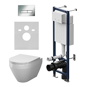 Унитаз с инсталляцией AM.PM Spirit V2.0 Aquaspin IS110351.701900 цвет Белый с сиденьем Микролифт и клавишей смыва цвет Хром глянцевый