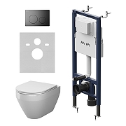 Унитаз с инсталляцией AM.PM Spirit V2.0 Aquaspin IS130138.701900 цвет Белый с сиденьем Микролифт и клавишей смыва цвет Черный матовый