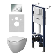 Унитаз с инсталляцией AM.PM Spirit V2.0 Aquaspin IS90151.701900 цвет Белый с сиденьем Микролифт и клавишей смыва цвет Хром глянцевый