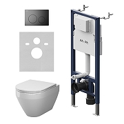 Унитаз с инсталляцией AM.PM Spirit V2.0 Aquaspin IS90138.701900 цвет Белый с сиденьем Микролифт и клавишей смыва цвет Черный матовый
